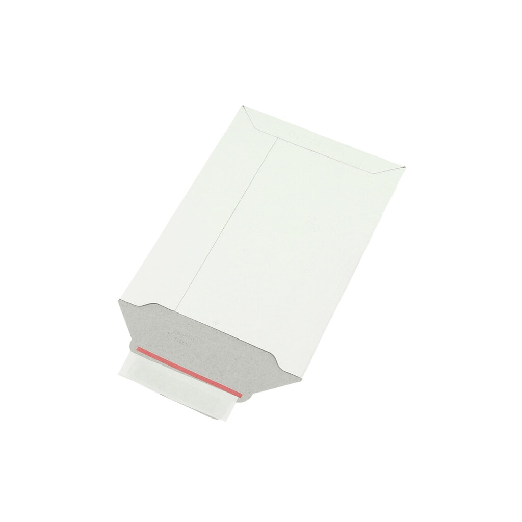 Vollpapp-Versandtasche, 175x250mm, A5, 500g/qm, weiss, mit SK-Verschluss, 1 VE = 100 Stk Produktabbildung Nr. 1: Vollpapp-Versandtasche, 175x250mm, A5, 500g/qm, weiss, mit SK-Verschluss, 1 VE = 100 Stk