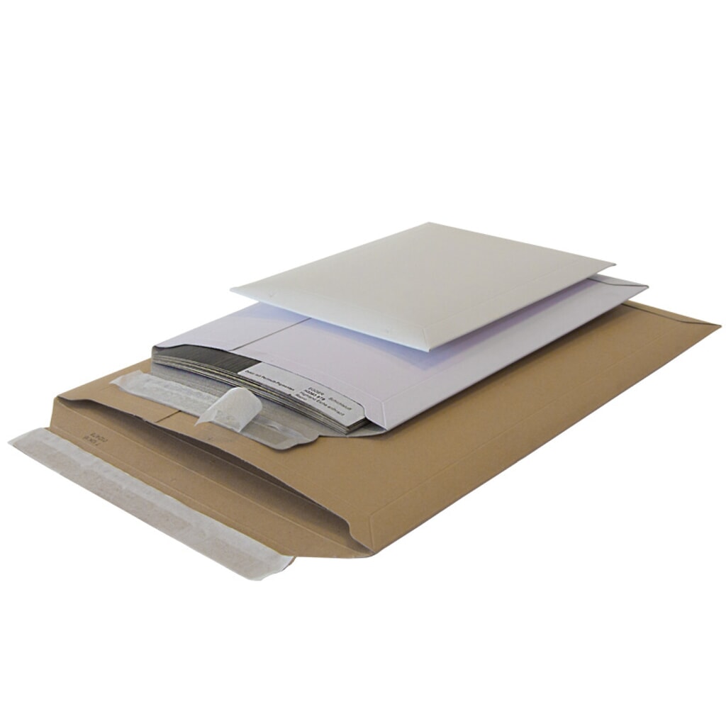Vollpapp-Versandtasche, 295x375mm, B4, 500g/qm, mit SK-Verschluss, 1 VE = 100 Stk Produktabbildung: Vollpapp-Versandtasche, 295x375mm, B4, 500g/qm, mit SK-Verschluss, 1 VE = 100 Stk
