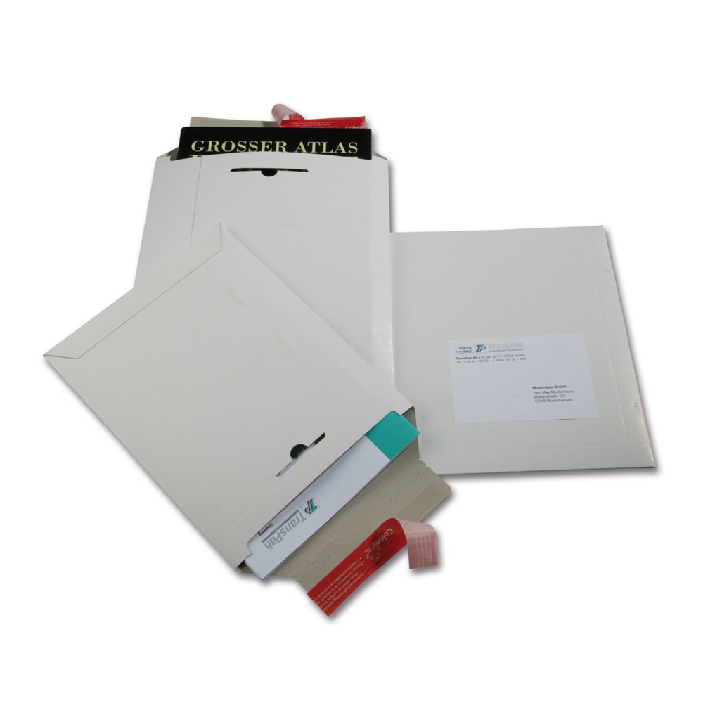 Produktabbildung: Vollpapp-Versandtasche, 320x455mm, A3, 550g/qm, weiss, mit SK-Verschluss