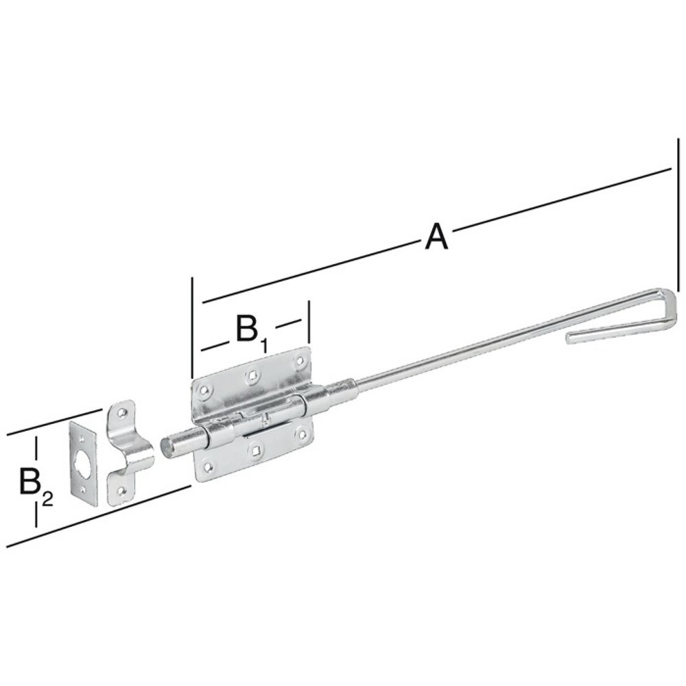 Produktabbildung: VORMANN Bolzenstangenriegel, Länge 400 mm Breite 100 mm, Stahl blau verzinkt, Bolzen-Ø 16 mm