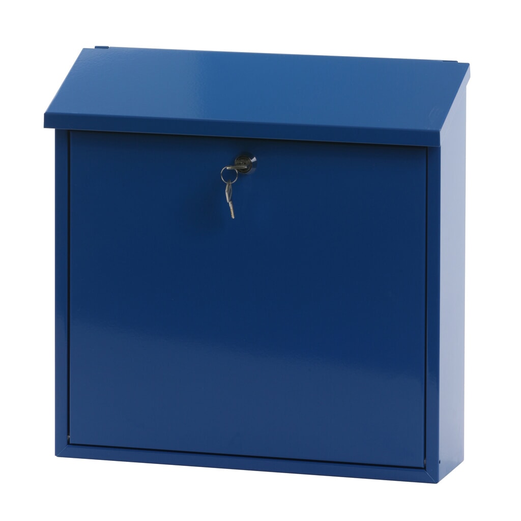 Wand-Briefkasten Malagan, mit Zylinderschloss, aus verzinktem Stahl, blau Produktabbildung Nr. 1: Wand-Briefkasten Malagan, mit Zylinderschloss, aus verzinktem Stahl, blau