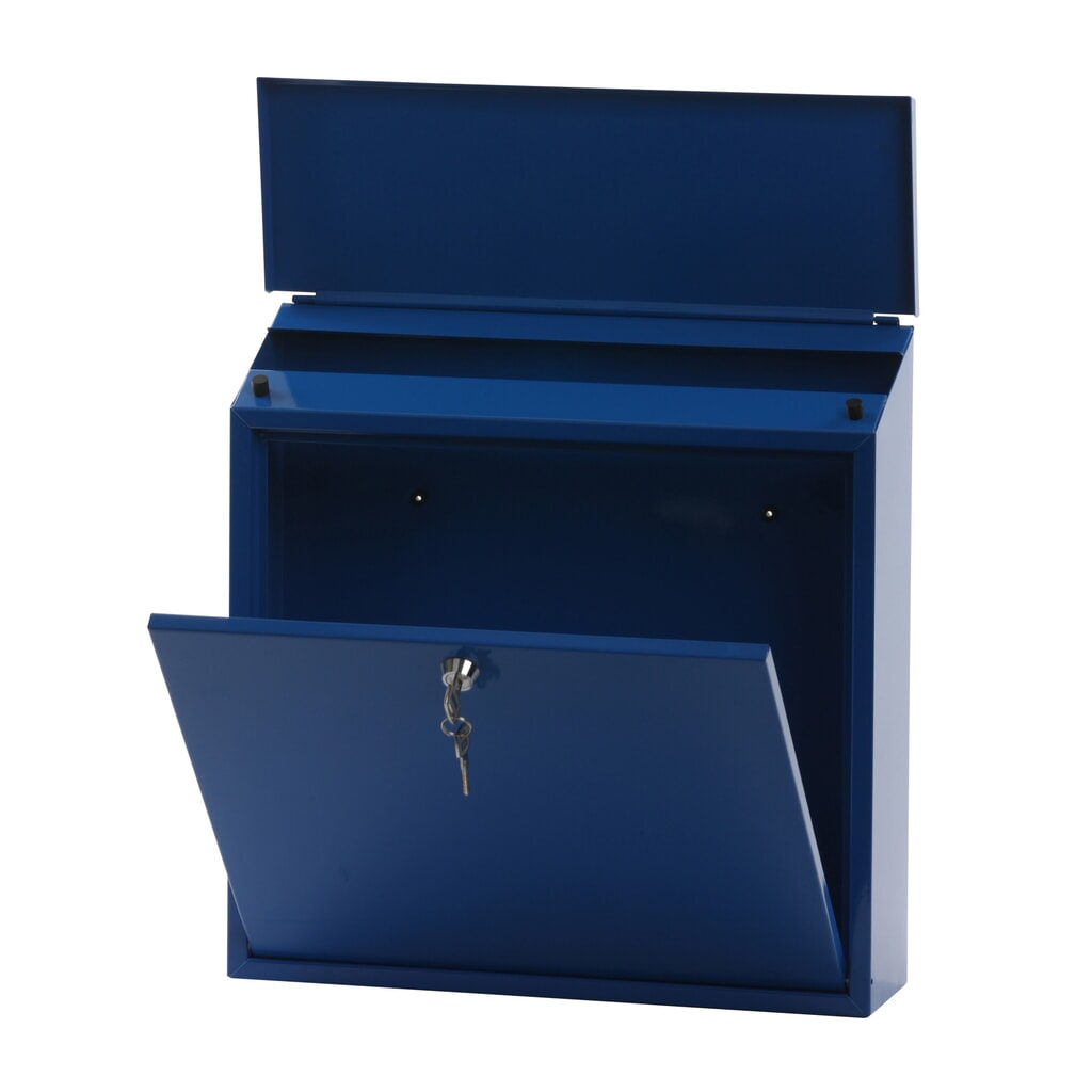Wand-Briefkasten Malagan, mit Zylinderschloss, aus verzinktem Stahl, blau Produktabbildung Nr. 2: Wand-Briefkasten Malagan, mit Zylinderschloss, aus verzinktem Stahl, blau