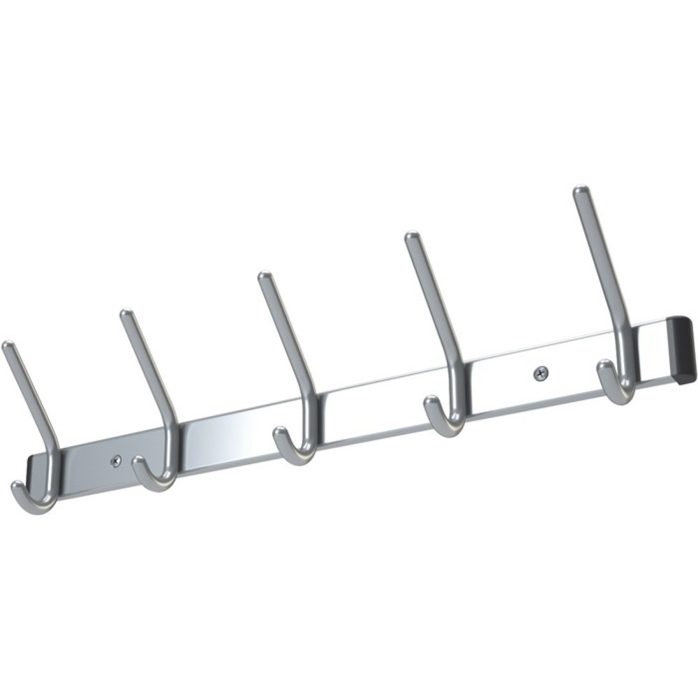 Produktabbildung: Wandgarderobe, 5 Hut-/5 Mantelhaken Länge 700 mm, Aluminium F1 naturfarbig, Hakenabstand 150 mm