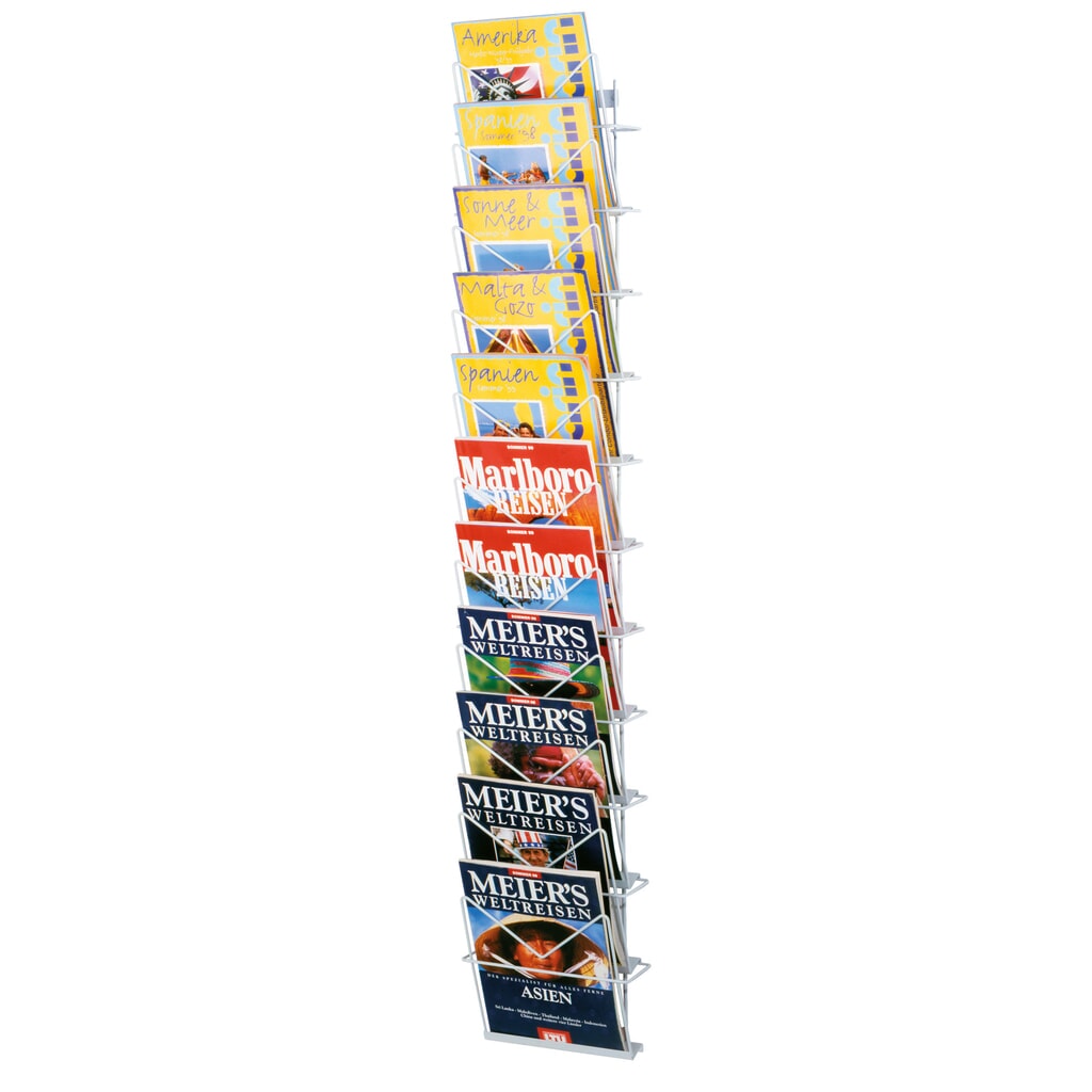 Wandhalter für Zeitschriften, 11 beschichtete Drahtfächer Produktabbildung: Wandhalter für Zeitschriften, 11 beschichtete Drahtfächer