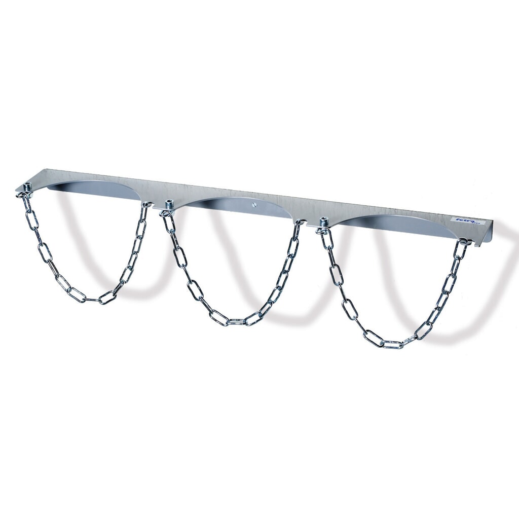 fetra® Wandhalterung für 3 Gasflaschen, Kettensicherung, Flaschen-Ø 320 mm Produktabbildung: fetra® Wandhalterung für 3 Gasflaschen, Kettensicherung, Flaschen-Ø 320 mm