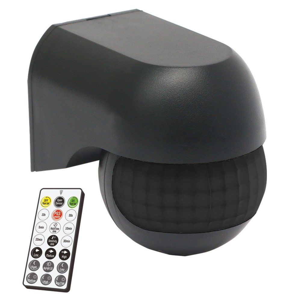 Produktabbildung: Wandsensor - PIR 180° IP54 - schwarz - Fernbedienung
