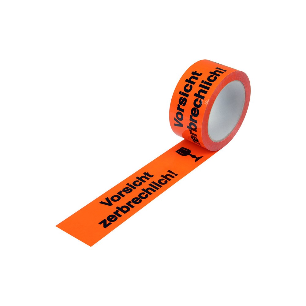 Produktabbildung: Warn-Klebebänder, 50 mm breit x 66 lfm, mit Aufdruck "Vorsicht zerbrechlich"
