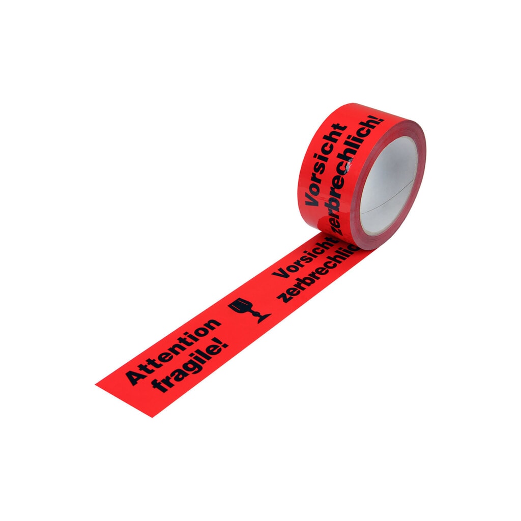 Warn-Klebebänder, 50 mm breit x 66 lfm, mit Aufdruck "Zerbrechlich" Produktabbildung: Warn-Klebebänder, 50 mm breit x 66 lfm, mit Aufdruck "Zerbrechlich"