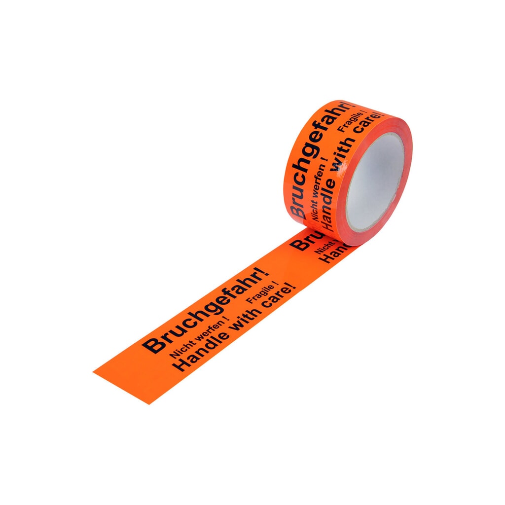 Produktabbildung: Warn-Klebebänder, 50 mm breit x 66 lfm, signalrot, mit Aufdruck "Bruchgefahr"