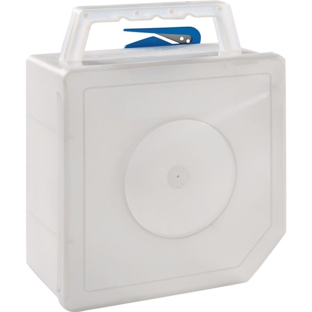 Produktabbildung: Warnbandspender, transparent mit eingebautem Messer, L200xB100xH240mm