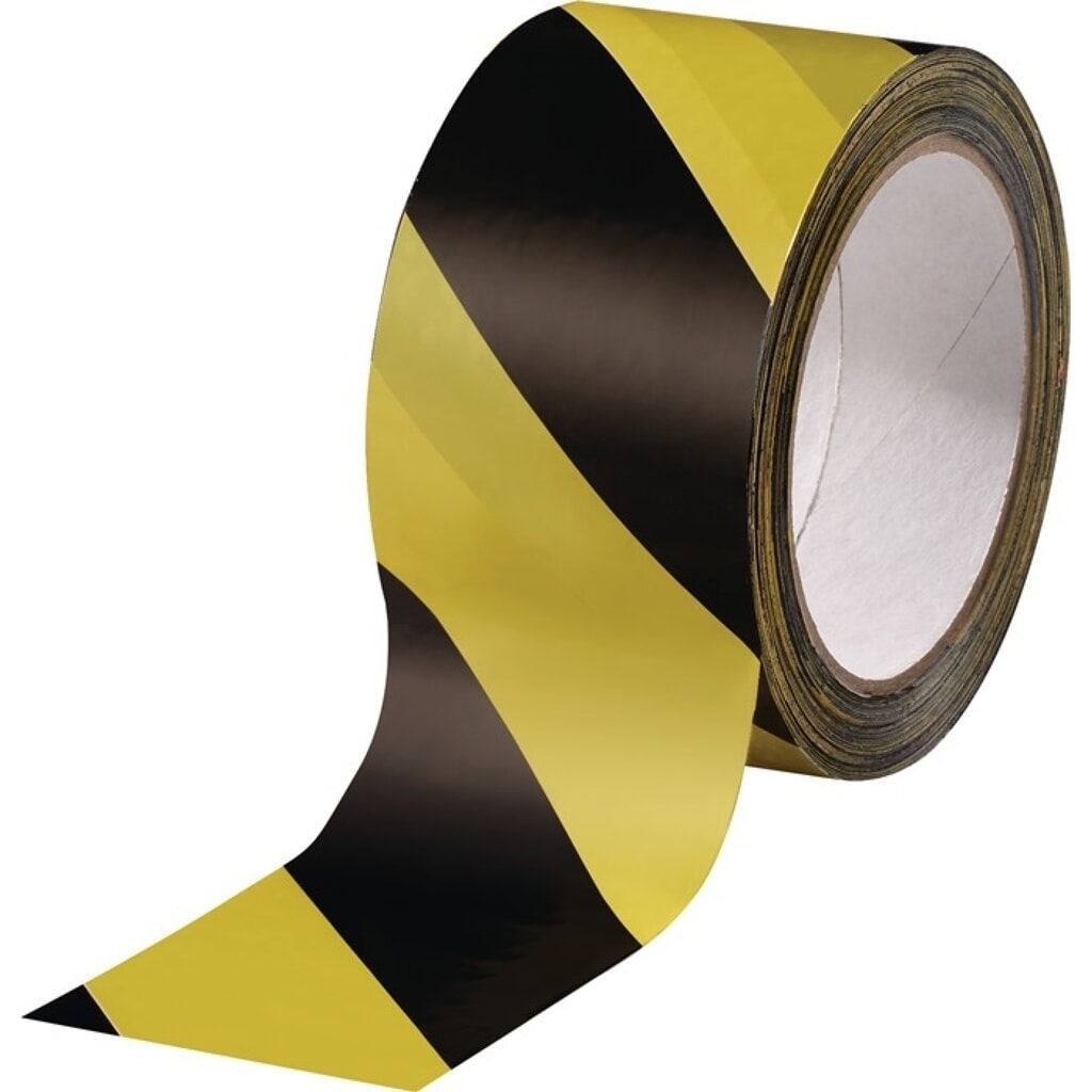 Produktabbildung: Warnmarkierungsband, schwarz/gelb, PVC, Rolle, Länge 66 m Breite 60 mm
