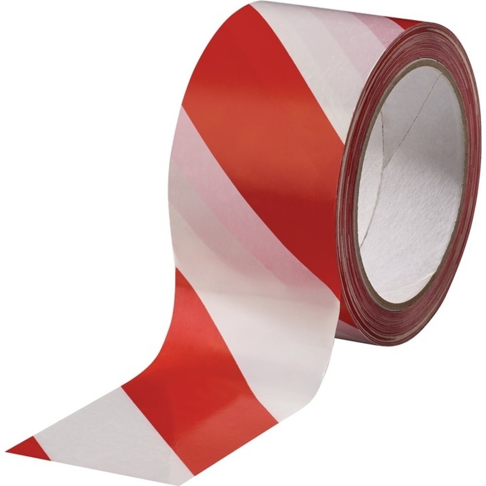 Produktabbildung: Warnmarkierungsband, rot/weiß, PVC, Rolle, Länge 66 m Breite 60 mm