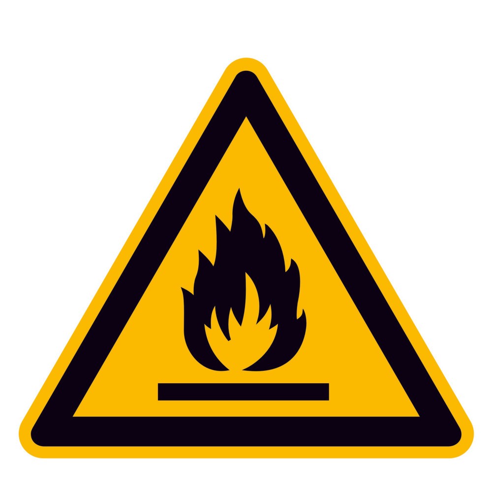 Produktabbildung: Warnung vor feuergefährlichen Stoffen, Seitenlänge 100 mm, Folie