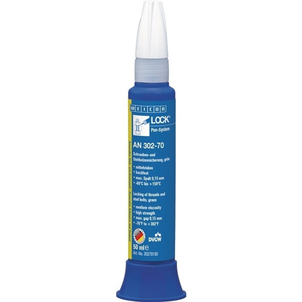 Produktabbildung: WEICON Schrauben-/Stehbolzensicherung WEICONLOCK® AN 302-70, hochfest mittelviskos grün, 50 ml, Pen, DVGW