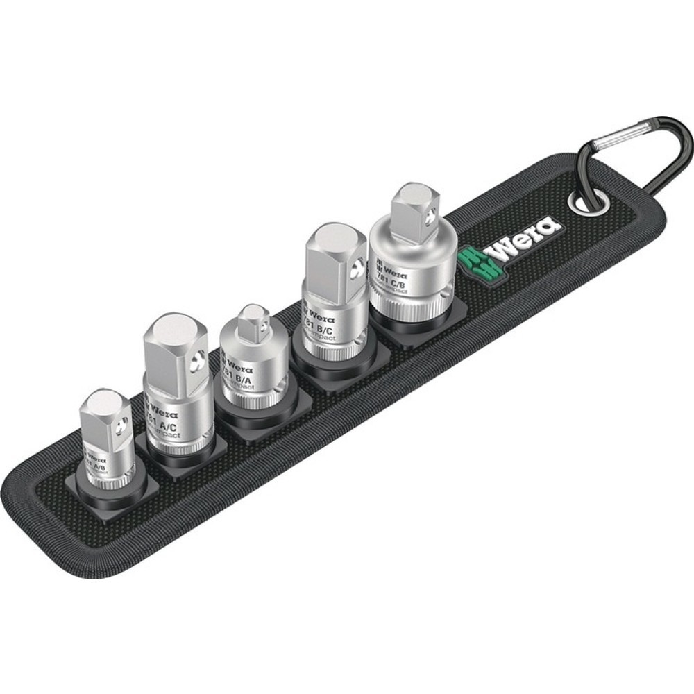 Produktabbildung: Wera Adaptersatz 781/5 Set, 5teilig m.Halterung, für Hand- und Maschinenbetätigung