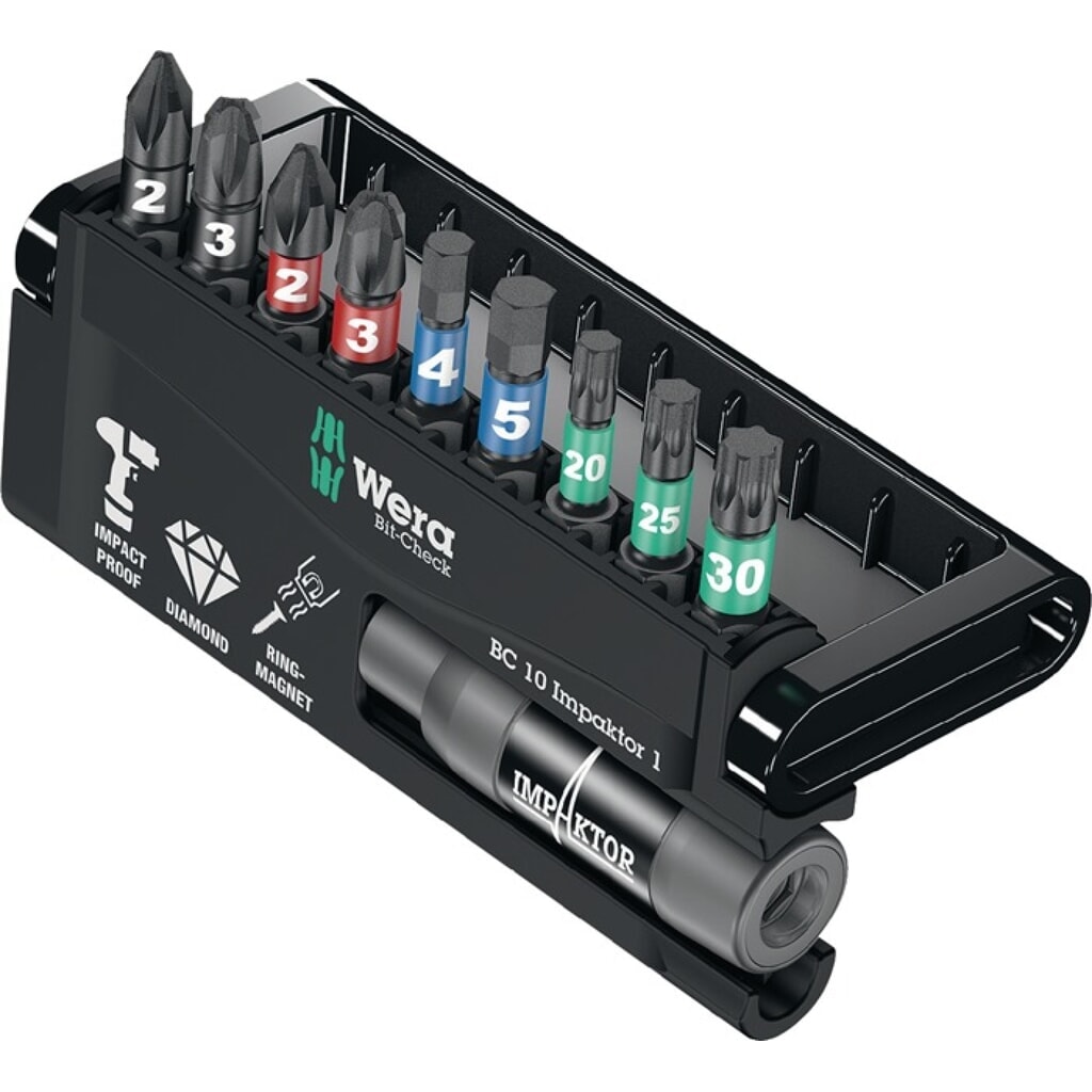 WERA Bitsortiment Bit-Check 6 Impaktor 1 6-tlg.PH/PZD/T Produktabbildung: WERA Bitsortiment Bit-Check 6 Impaktor 1 6-tlg.PH/PZD/T