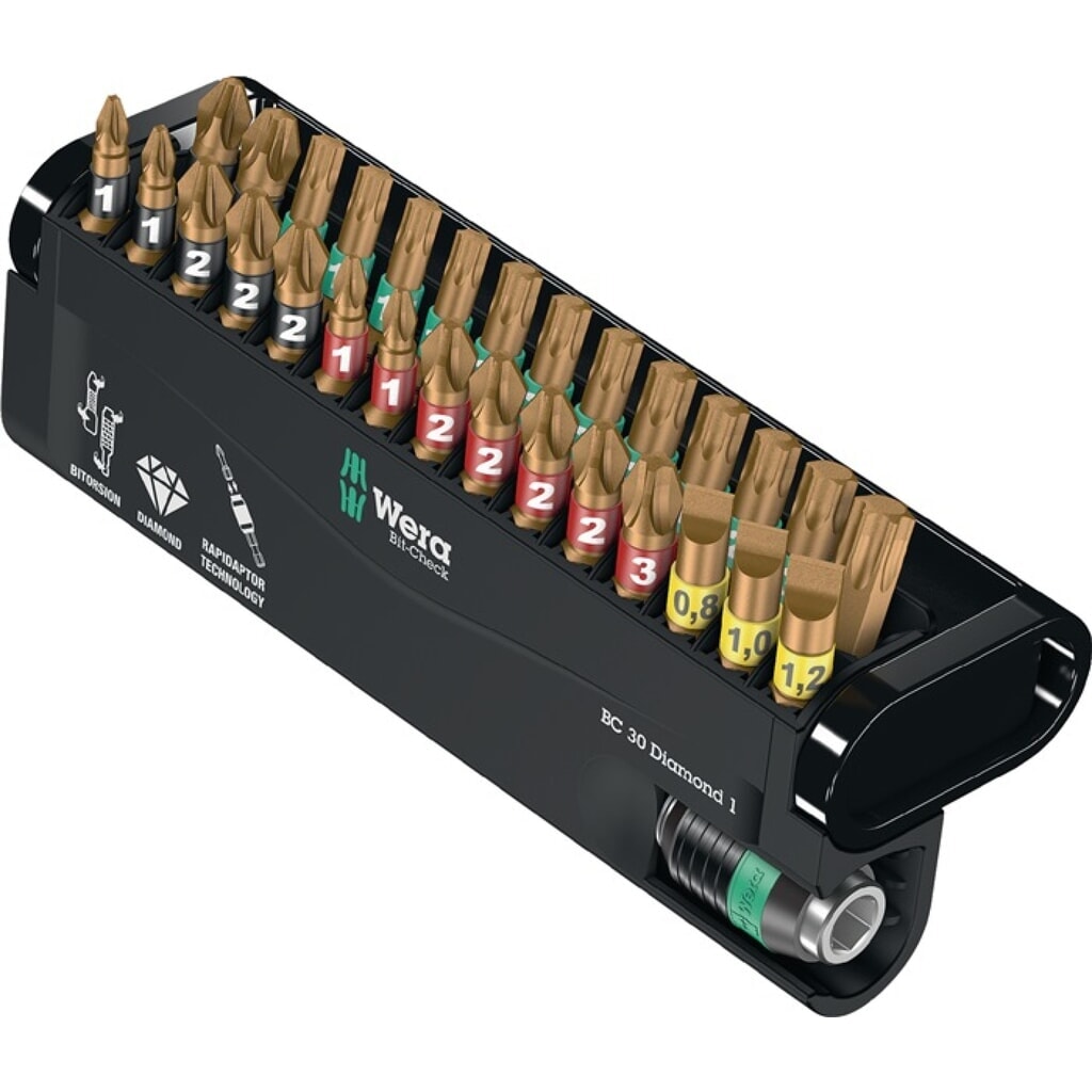 WERA Bitsortiment Bit-Check Diamond 1 12-tlg.PH/PZD/TX Produktabbildung: WERA Bitsortiment Bit-Check Diamond 1 12-tlg.PH/PZD/TX