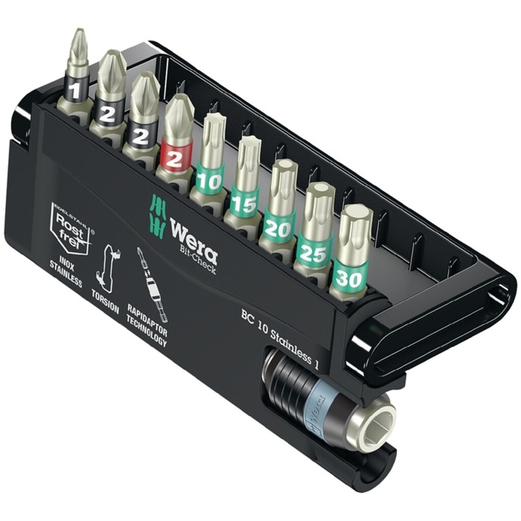 Produktabbildung: WERA Edelstahlbitsortiment BC 10 Stainless 1 10-tlg.PH/PZD/T/Schnellw.Halter