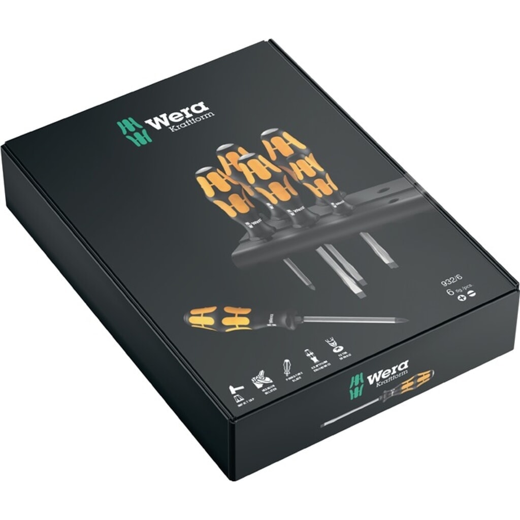WERA Schraubendrehersatz 932/6 6-tlg.Schlitz/PH 2K-Griff 6-Kant-Klinge/Ans Produktabbildung: WERA Schraubendrehersatz 932/6 6-tlg.Schlitz/PH 2K-Griff 6-Kant-Klinge/Ans