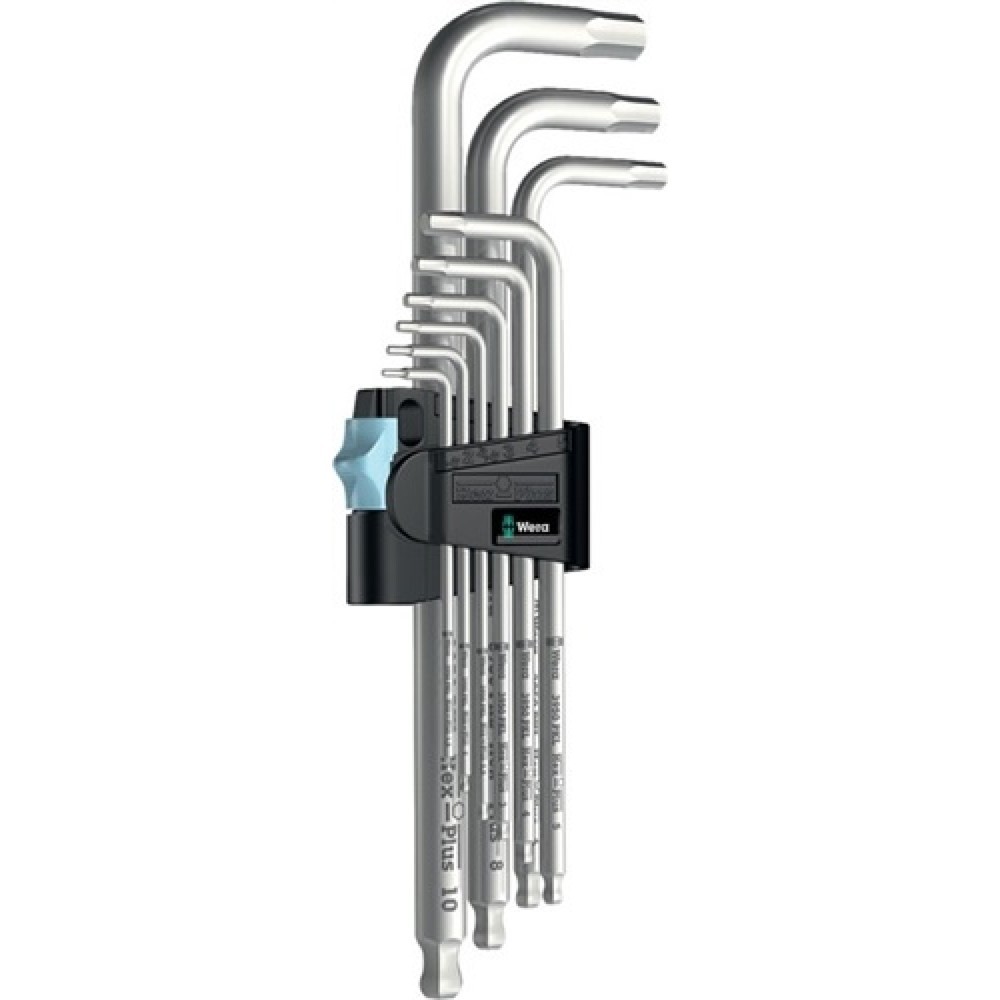 Produktabbildung: Winkelschraubendreher Satz 9tlg.6KT VA SW1,5-10mm lang WERA m.Kugelkopf