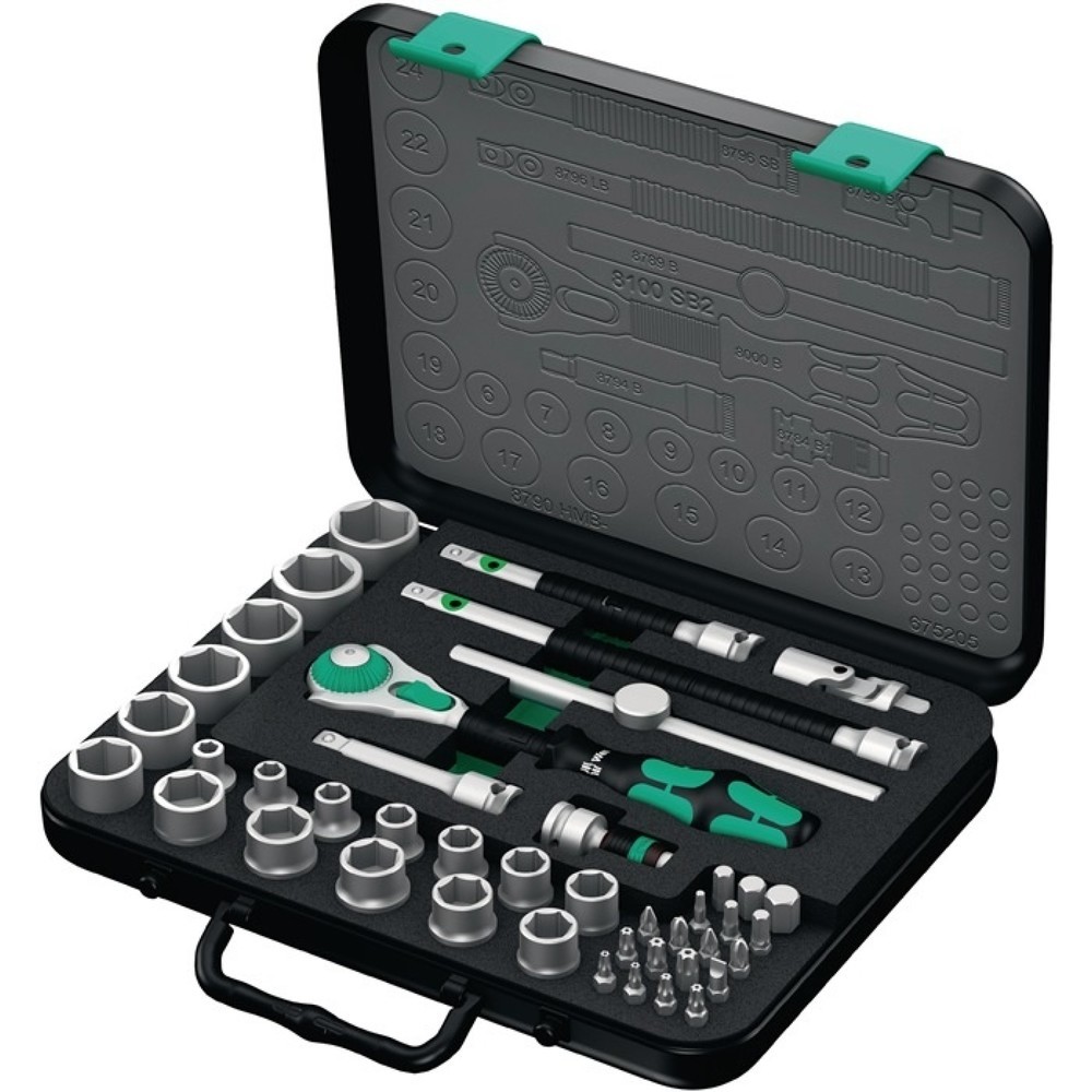 Produktabbildung: WERA Steckschlüsselsatz 8100 SB2 Zyklop 43-tlg.3/8 Zoll SW 6-24mm Z.72 6KT