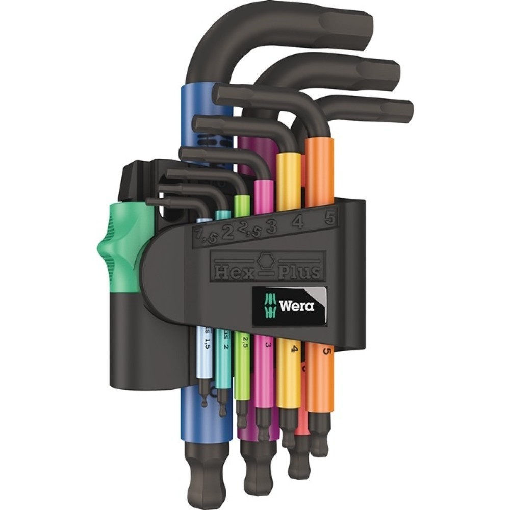 Produktabbildung: WERA Winkelschraubendrehersatz 950/9 9-tlg.Ku.-Halter SW 1,5-10mm kurz,Kugelk