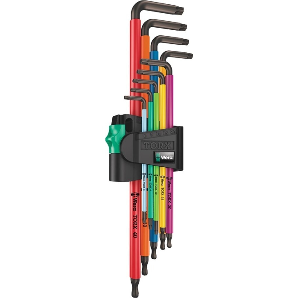 Produktabbildung: Winkelschraubendrehersatz 967/9 TX XL 9 teilig T8 - T40 farbcodiert, lang