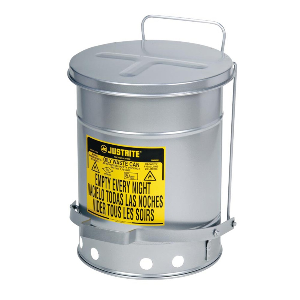 Produktabbildung Nr. 1: Justrite® Werkbank-Sammelbehälter SoundGuard™, Fußpedal, silber, 20 Liter