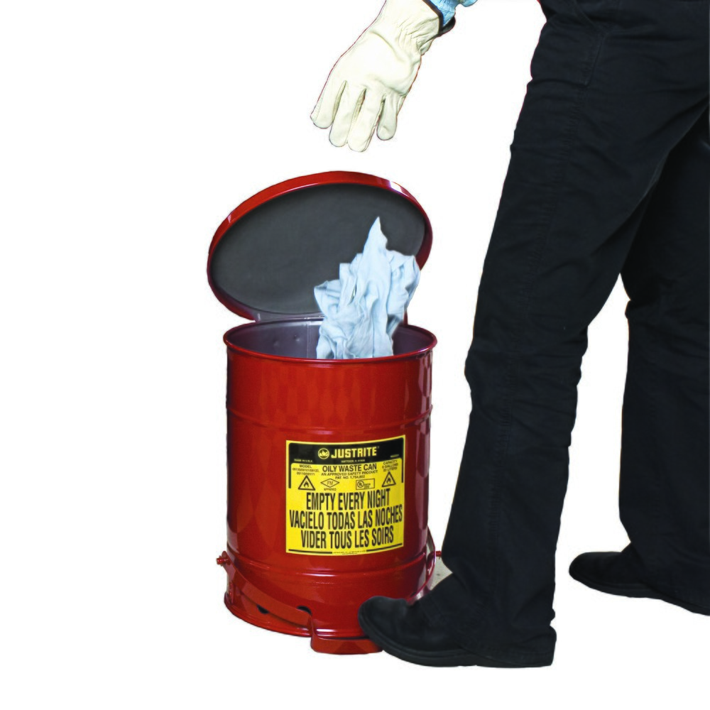 Produktabbildung Nr. 2: Justrite® Werkbank-Sammelbehälter SoundGuard™, Fußpedal, rot, 20 Liter