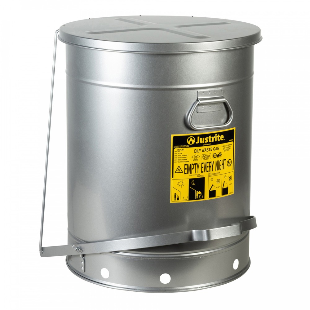 Produktabbildung Nr. 1: Justrite® Werkbank-Sammelbehälter SoundGuard™, Fußpedal, silber, 80 Liter