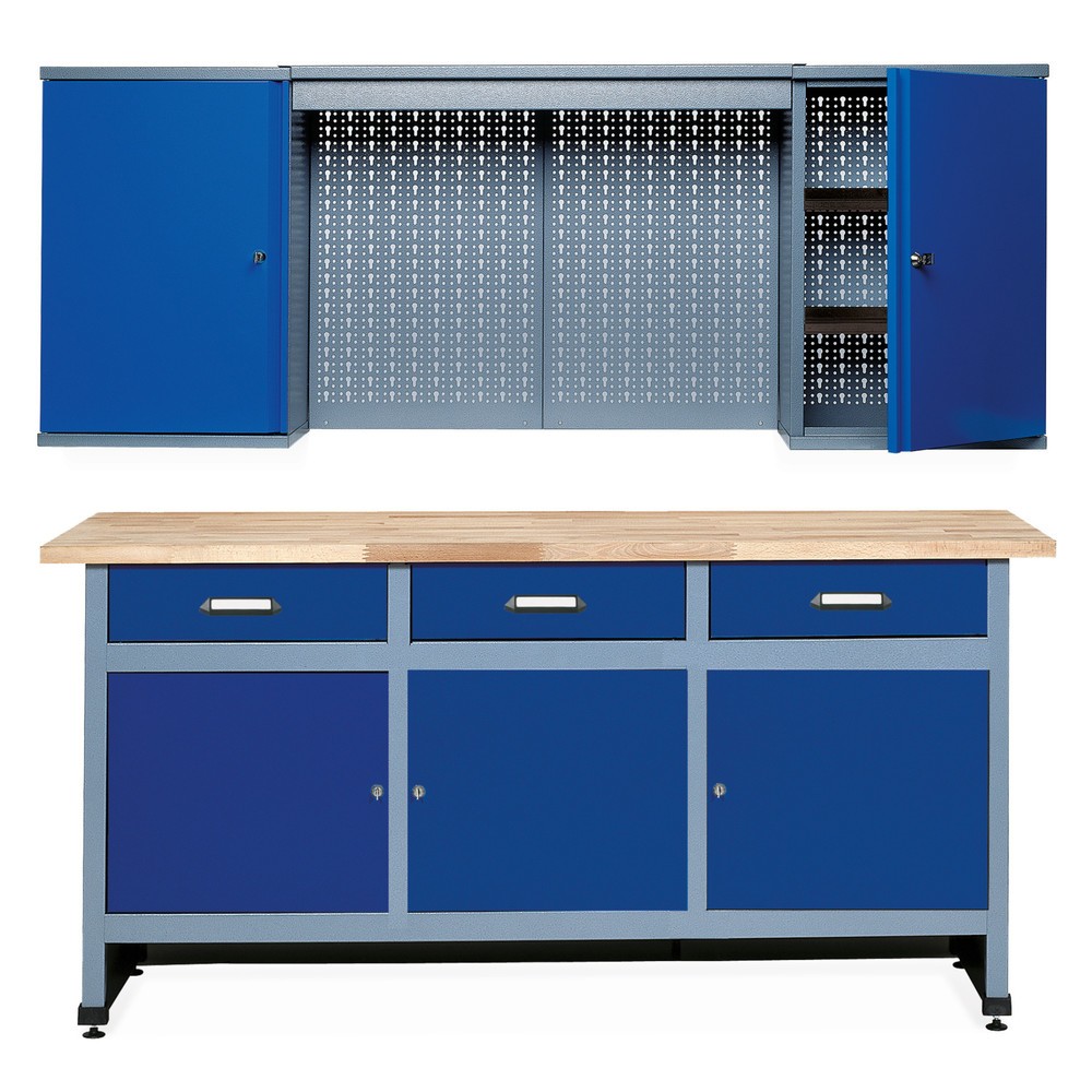 Produktabbildung: Werkstatt-Set Elm 2-teilig, Hängeschrank + Werkbank, Breite 1.700 mm, blau