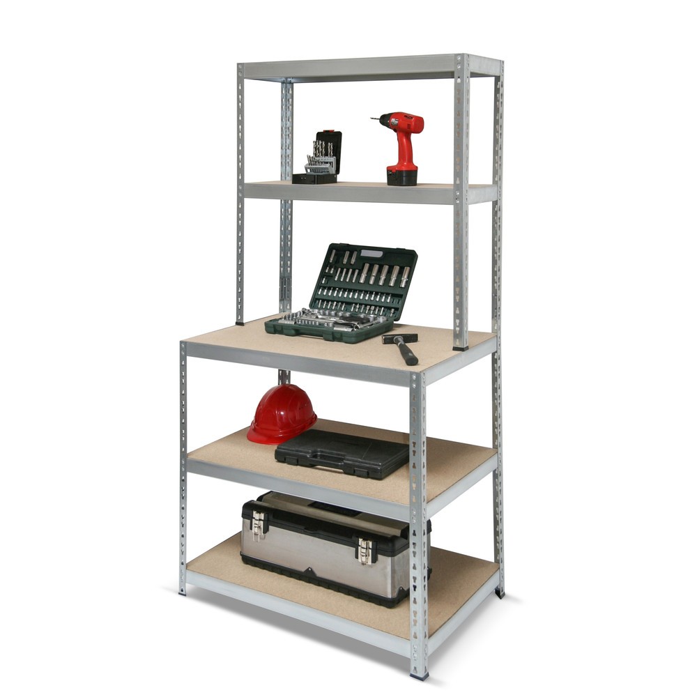Produktabbildung: Werktisch mit Aufbau, Fachlast 150 kg, verzinkt, HxBxT 1.800 x 1.000 x 600 mm