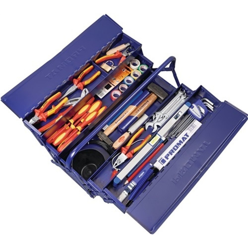 Produktabbildung: Werkzeugsortiment 66 tlg. f. Elektriker im Stahlblechkasten