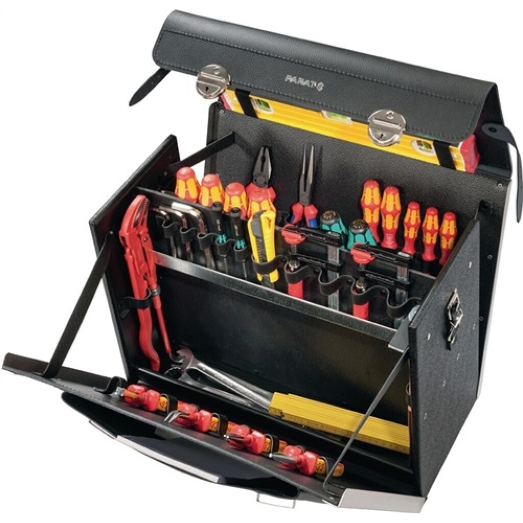 WerkzeugtascheB.460xT.210xH.340mm33l Rindleder HDPEAlu-verstärkter Taschenk. Produktabbildung: WerkzeugtascheB.460xT.210xH.340mm33l Rindleder HDPEAlu-verstärkter Taschenk.
