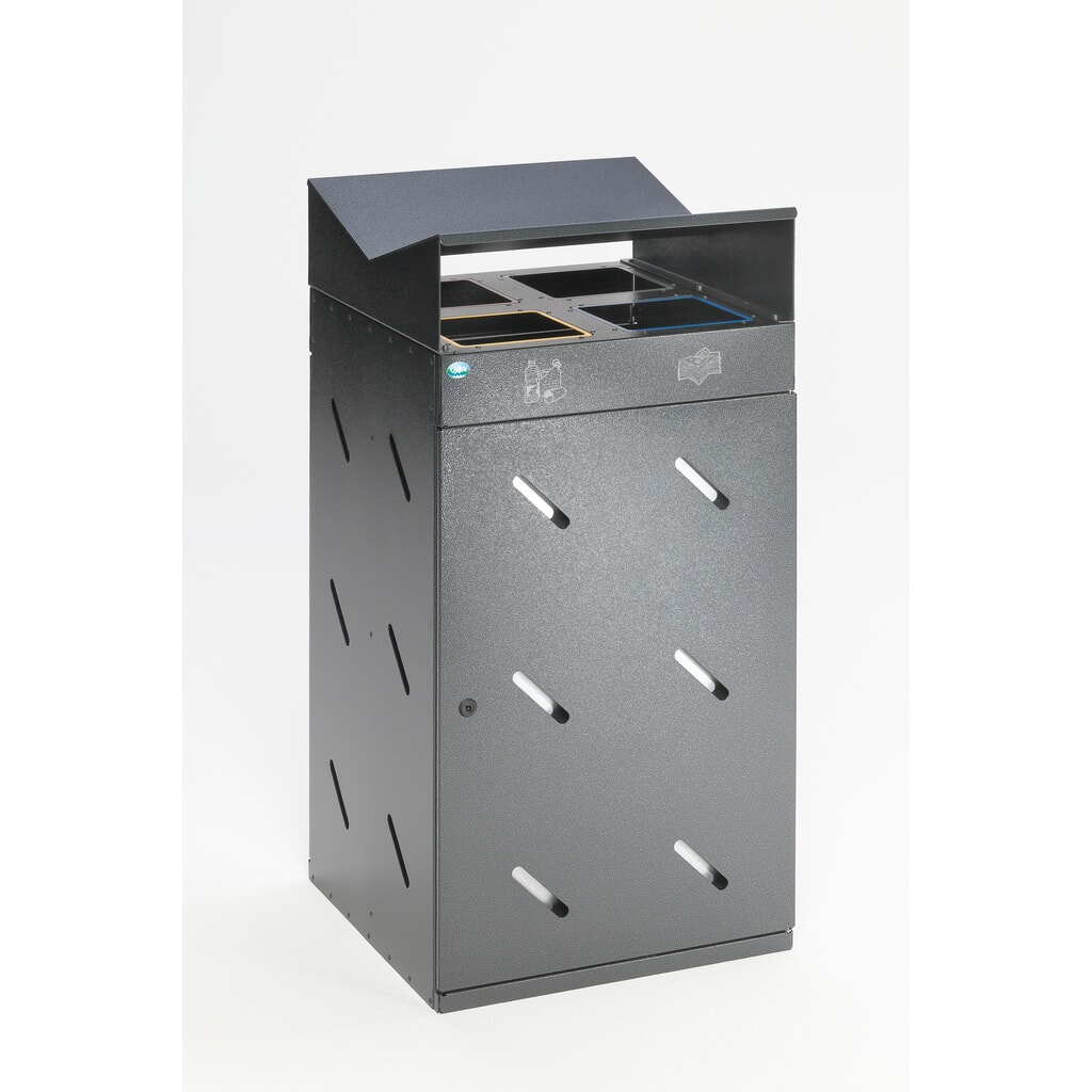 VAR® Wertstoffsammelstation WS 58, Einwurföffnungen, 4x 50 Liter, antik-silber Produktabbildung Nr. 1: VAR® Wertstoffsammelstation WS 58, Einwurföffnungen, 4x 50 Liter, antik-silber