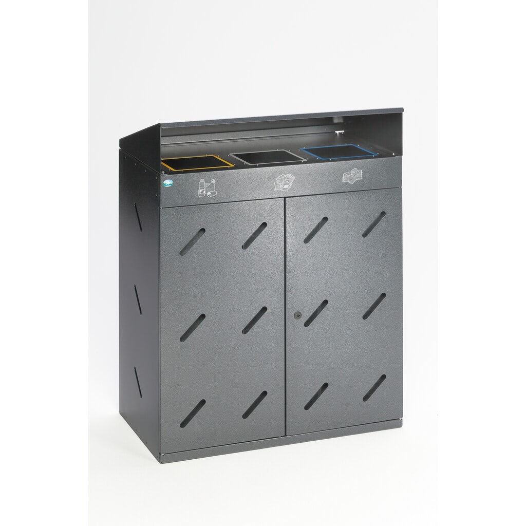 Produktabbildung: VAR® Wertstoffsammelstation WS 89, Einwurföffnungen, 3x 100 Liter, antik-silber