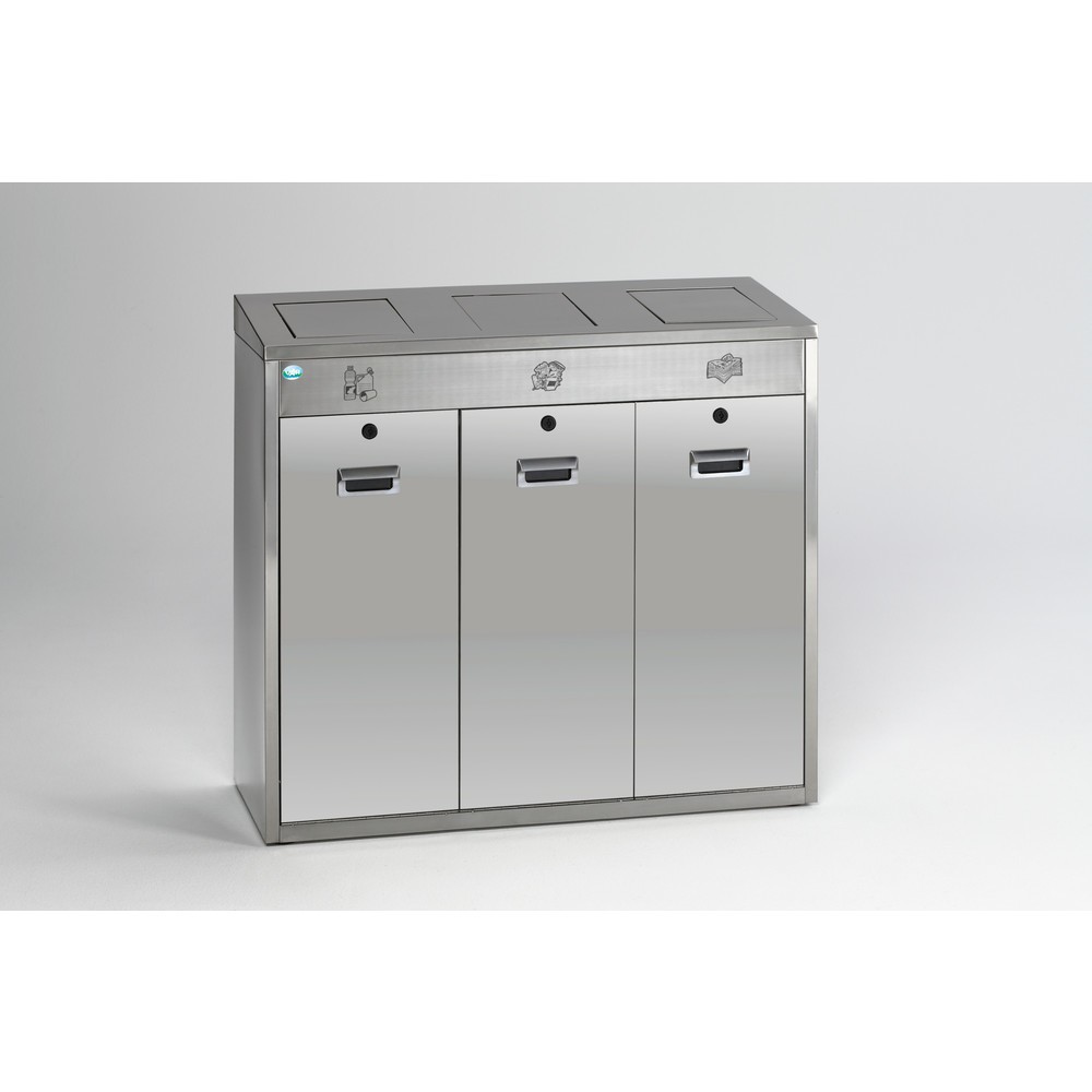 Produktabbildung: VAR® Wertstoffsortiersystem aus Edelstahl, Einwurfklappen, 3x 48 Liter