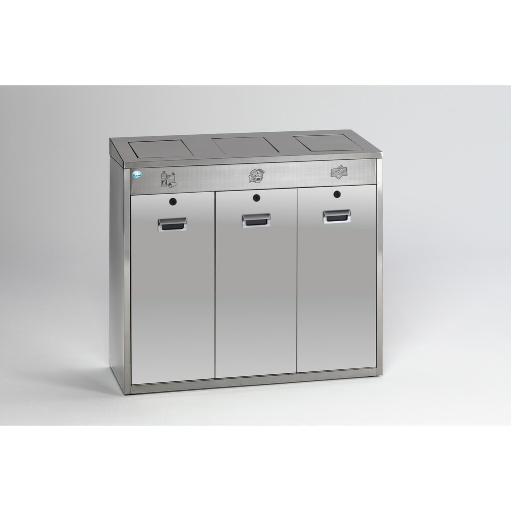 VAR® Wertstoffsortiersystem aus Edelstahl, Einwurfklappen, 3x 48 Liter Produktabbildung: VAR® Wertstoffsortiersystem aus Edelstahl, Einwurfklappen, 3x 48 Liter