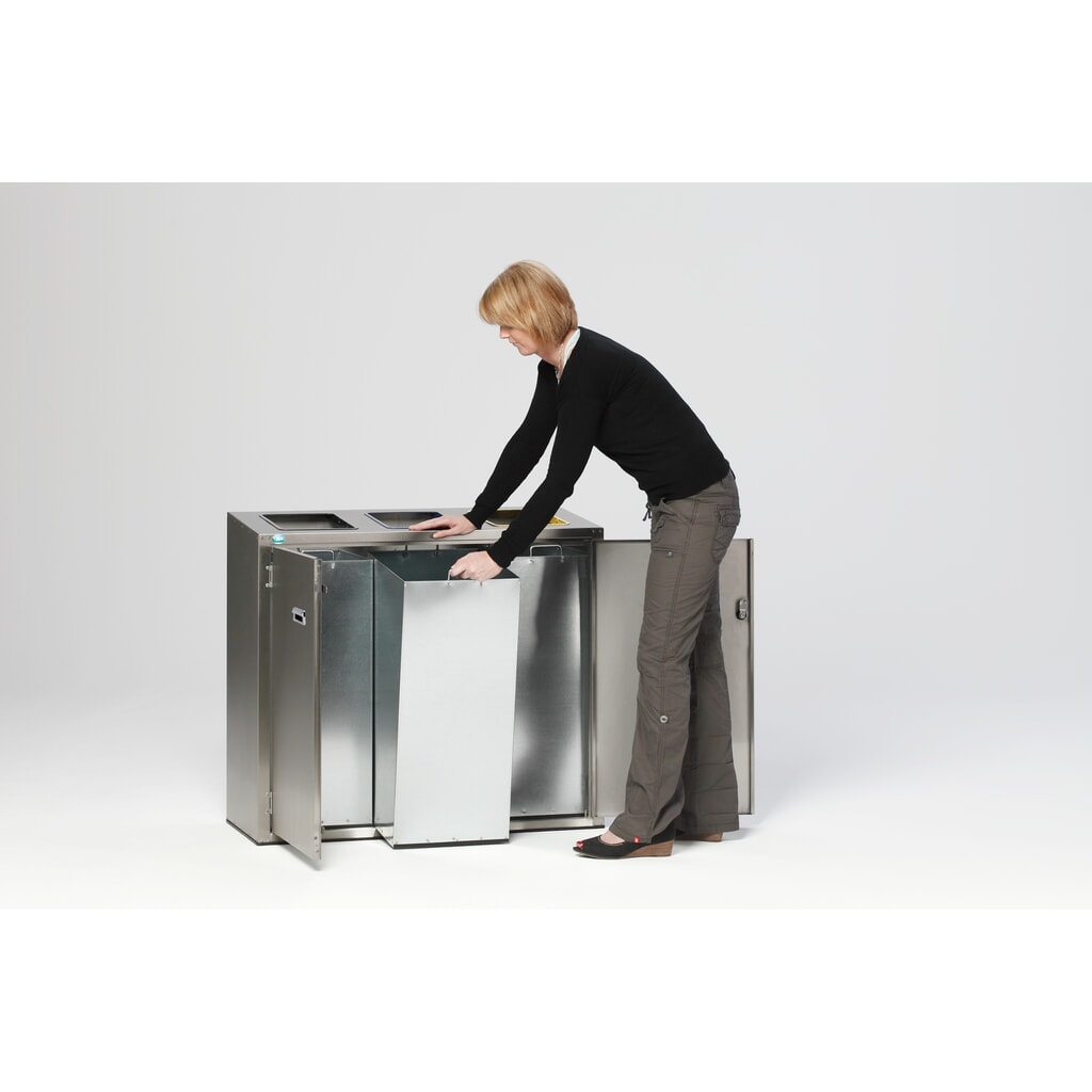 VAR® Wertstoffsortiersystem aus Edelstahl, Einwurföffnungen, 3x 90 Liter Produktabbildung Nr. 2: VAR® Wertstoffsortiersystem aus Edelstahl, Einwurföffnungen, 3x 90 Liter