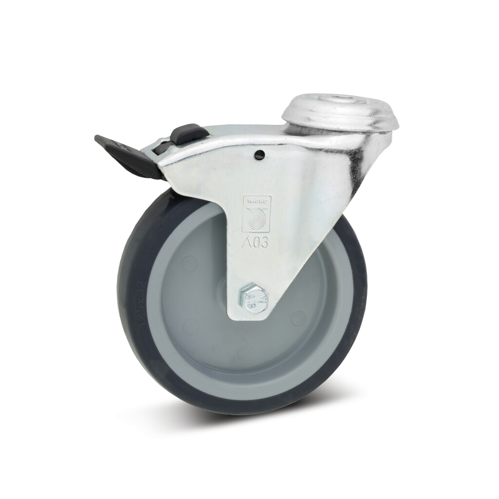 Wicke Apparaterolle TPU, Lenkrolle, Gleitlager, inkl. Feststeller, mit Rückenloch, Ø x Breite 75 x 30 mm, TK 75 kg Produktabbildung: Wicke Apparaterolle TPU, Lenkrolle, Gleitlager, inkl. Feststeller, mit Rückenloch, Ø x Breite 75 x 30 mm, TK 75 kg