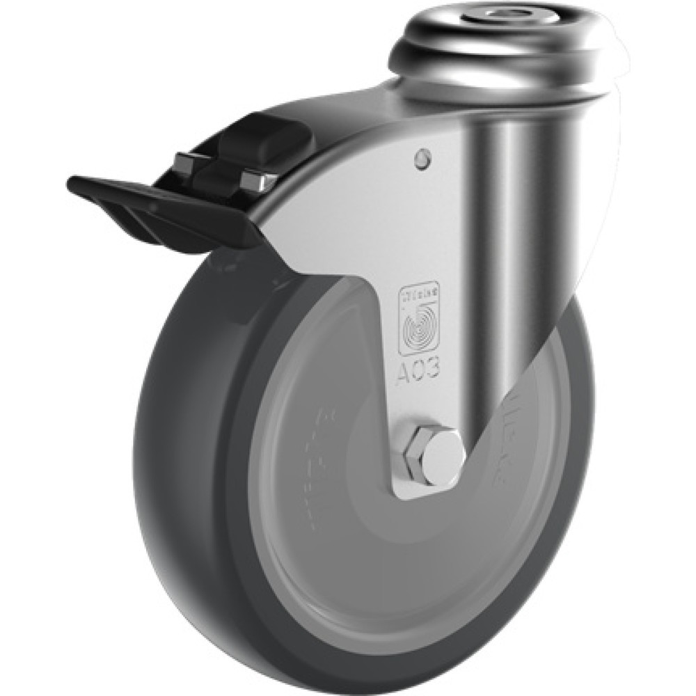 Produktabbildung: Wicke Apparaterolle TPU, Lenkrolle, Kugellager, inkl. Feststeller, mit Rückenloch, Ø x Breite 75 x 30 mm, TK 75 kg