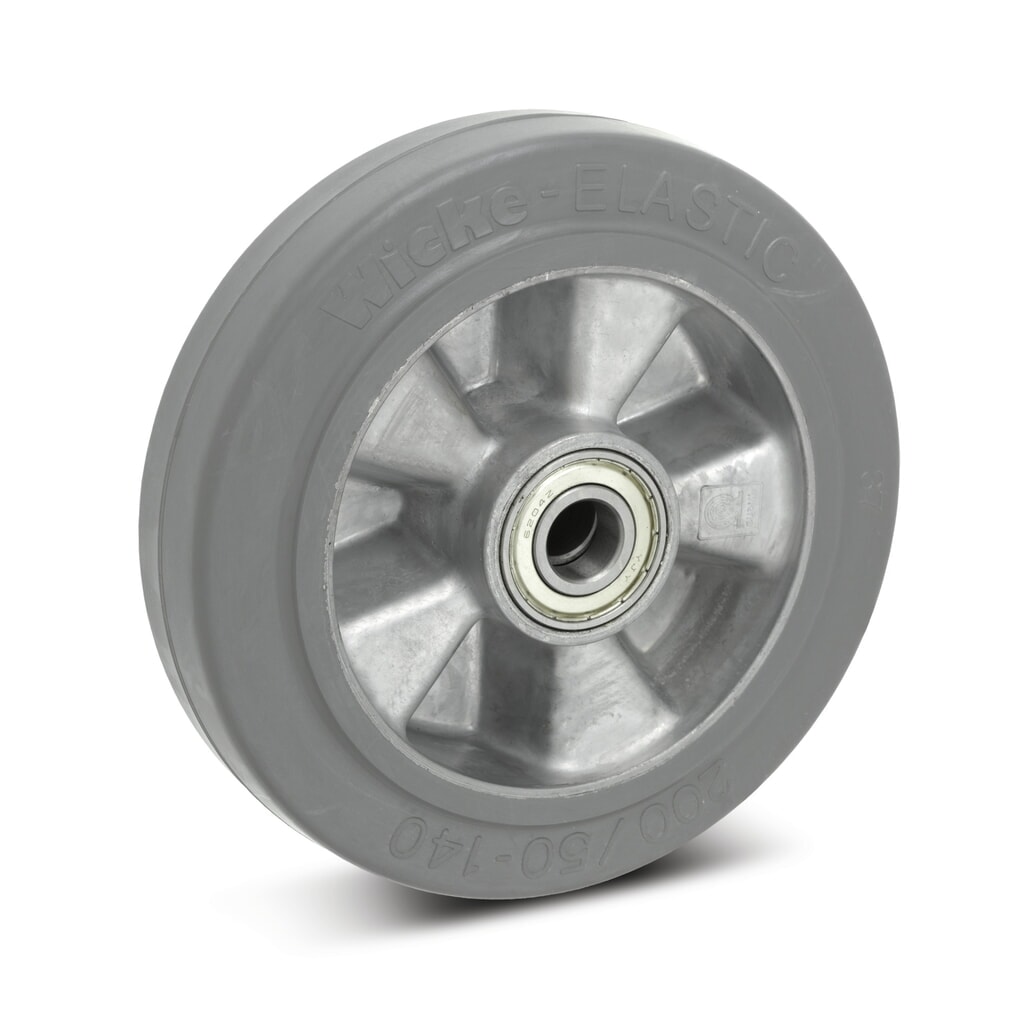 Wicke Elastik-Vollgummi-Rad, Rillenkugellager, spurlos, ØxB 100 x 40 mm, TK 180 kg Produktabbildung: Wicke Elastik-Vollgummi-Rad, Rillenkugellager, spurlos, ØxB 100 x 40 mm, TK 180 kg