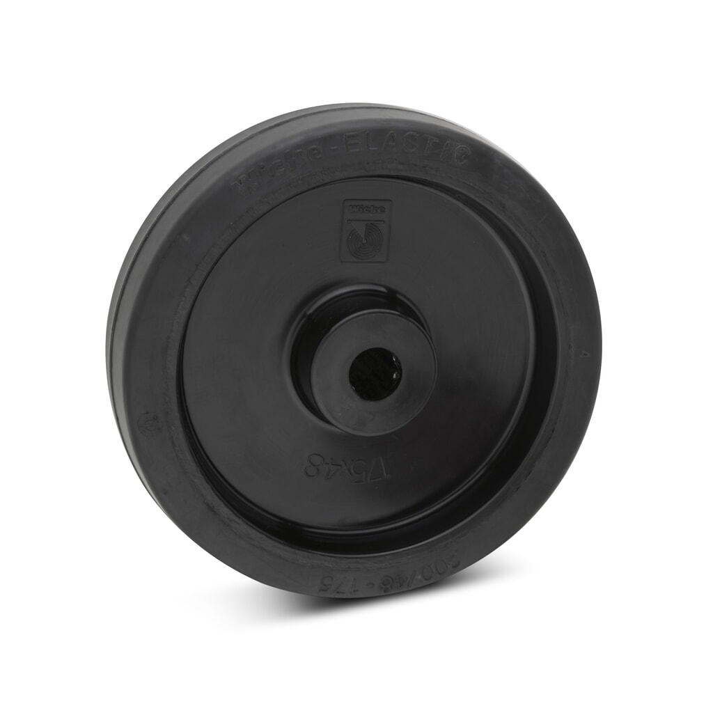 Wicke Elastik-Vollgummi-Rad, Rollenlager, ØxB 100 x 36 mm, TK 180 kg Produktabbildung: Wicke Elastik-Vollgummi-Rad, Rollenlager, ØxB 100 x 36 mm, TK 180 kg