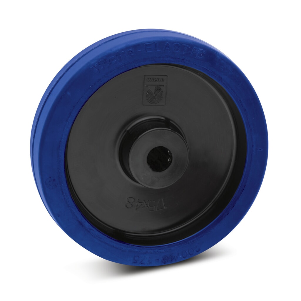 Wicke Elastik-Vollgummi-Rad, Rollenlager, spurlos, ØxB 100 x 36 mm, TK 180 kg Produktabbildung: Wicke Elastik-Vollgummi-Rad, Rollenlager, spurlos, ØxB 100 x 36 mm, TK 180 kg