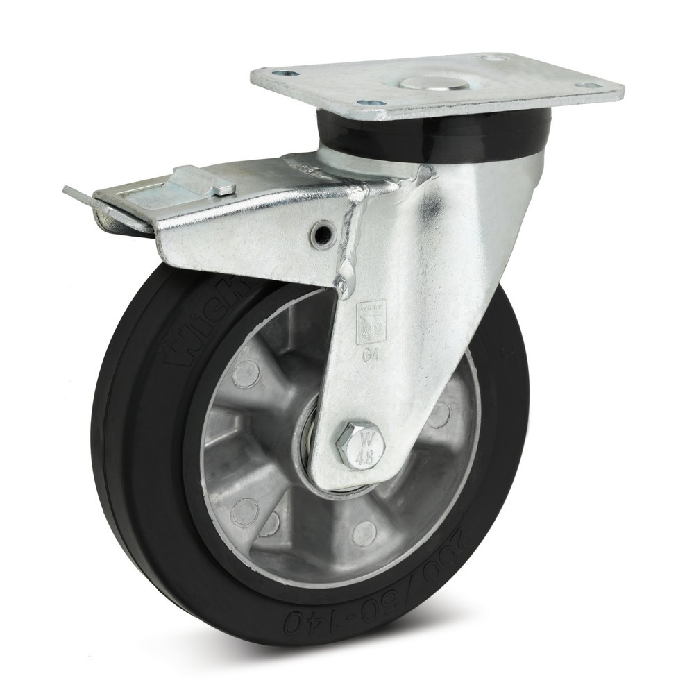 Produktabbildung: Wicke Lenkrolle Elastik-Vollgummi, inkl. Feststeller im Nachlauf, Ø x Breite 100 x 40 mm, TK 180 kg