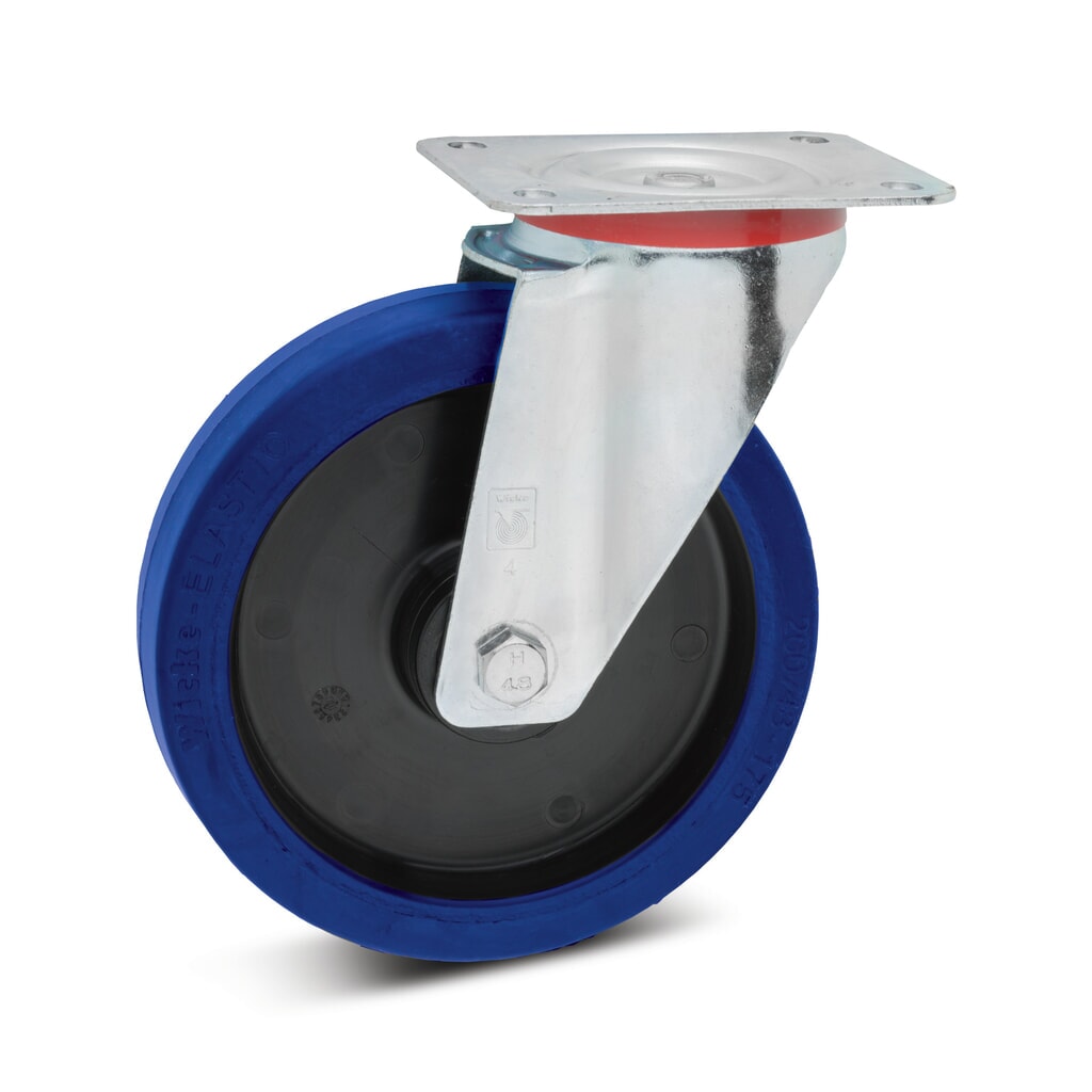Wicke Lenkrolle Elastik-Vollgummi, spurlos, Ø x Breite 100 x 36 mm, TK 180 kg Produktabbildung: Wicke Lenkrolle Elastik-Vollgummi, spurlos, Ø x Breite 100 x 36 mm, TK 180 kg