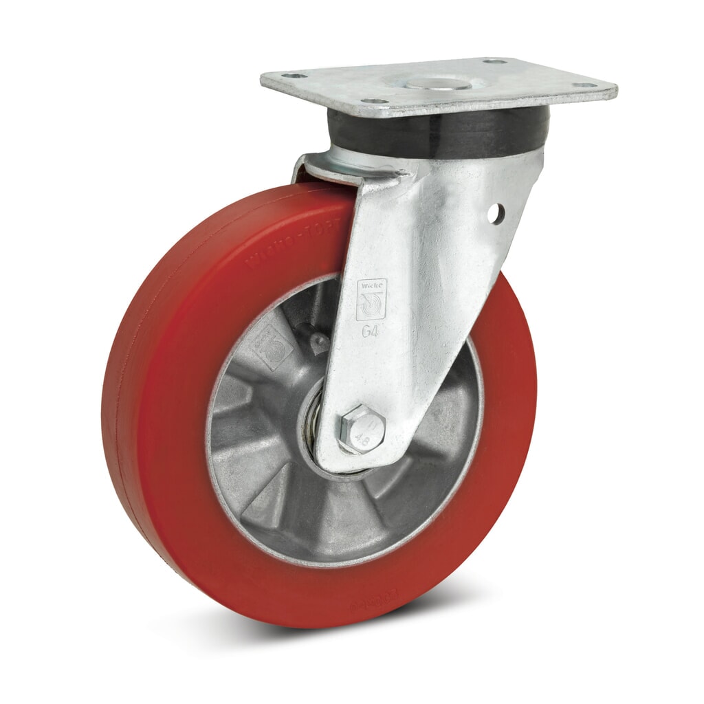 Wicke Lenkrolle Topthane® Soft-PU, Ø x Breite 100 x 40 mm, TK 270 kg Produktabbildung: Wicke Lenkrolle Topthane® Soft-PU, Ø x Breite 100 x 40 mm, TK 270 kg
