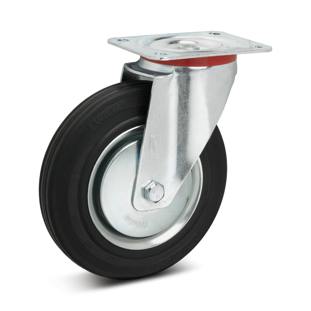 Wicke Lenkrolle Vollgummi, Ø x Breite 80 x 25 mm, TK 50 kg Produktabbildung: Wicke Lenkrolle Vollgummi, Ø x Breite 80 x 25 mm, TK 50 kg