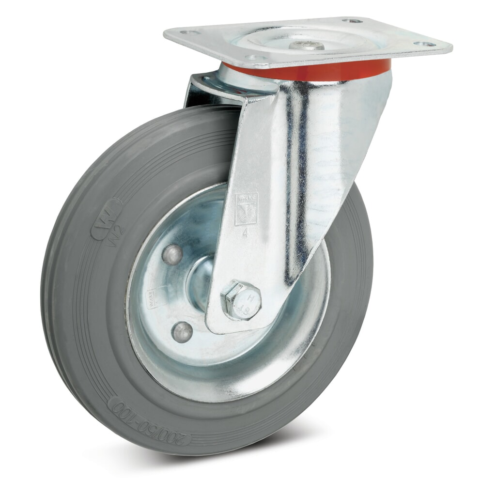 Wicke Lenkrolle Vollgummi, Stahlblechfelge, spurlos, Ø x Breite 100 x 30 mm, TK 70 kg Produktabbildung: Wicke Lenkrolle Vollgummi, Stahlblechfelge, spurlos, Ø x Breite 100 x 30 mm, TK 70 kg
