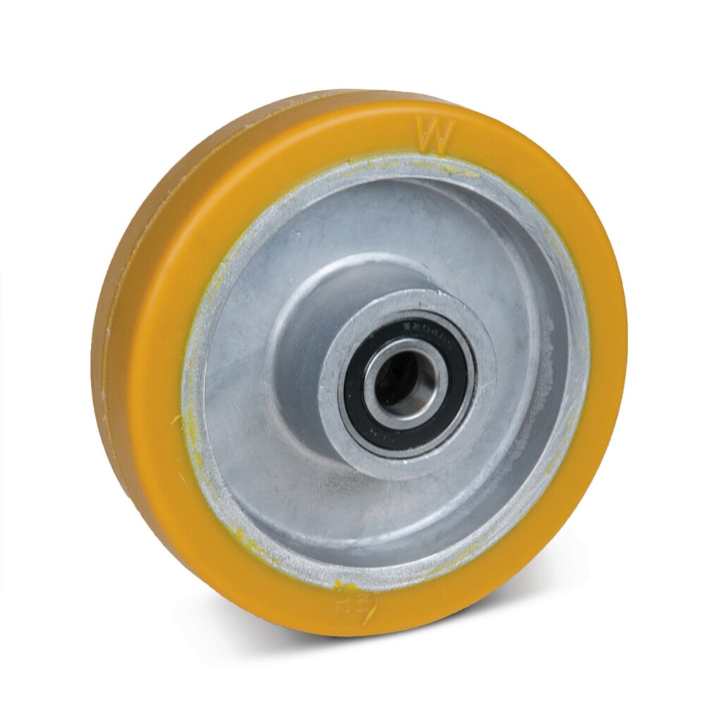 Wicke PU-Lenkrad, Aluminiumfelge, Einbaulänge 54 mm, ØxB 200 x 50 mm, TK 700 kg Produktabbildung: Wicke PU-Lenkrad, Aluminiumfelge, Einbaulänge 54 mm, ØxB 200 x 50 mm, TK 700 kg